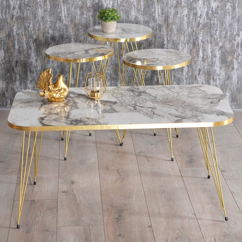SET 4 TABLES : 3 X DIAMETRES 33 CM + TABLE 90X50X43 CM PIEDS METAL