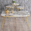 SET 4 TABLES : 3 X DIAMETRES 33 CM + TABLE 90X50X43 CM PIEDS METAL