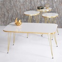 SET 4 TABLES BLANC : 3 X DIAMETRES 33 CM + TABLE 90X50X43 CM PIEDS METAL