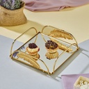PLATEAU DECO METAL CARRE 18X18X4 CM DESIGN FEUILLE MODELE OR