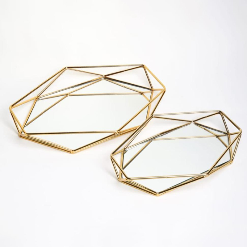 SET 2 PLATEAUX DECO METAL 35X28 CM + 28X21 CM MODELE OR 