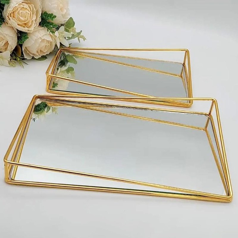 SET 2 PLATEAUX DECO METAL 33X22 CM + 28X18 CM MODELE OR 