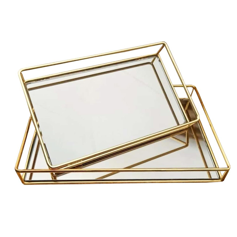 SET 2 PLATEAUX DECO METAL 33X22 CM + 28X18 CM MODELE ARGENT