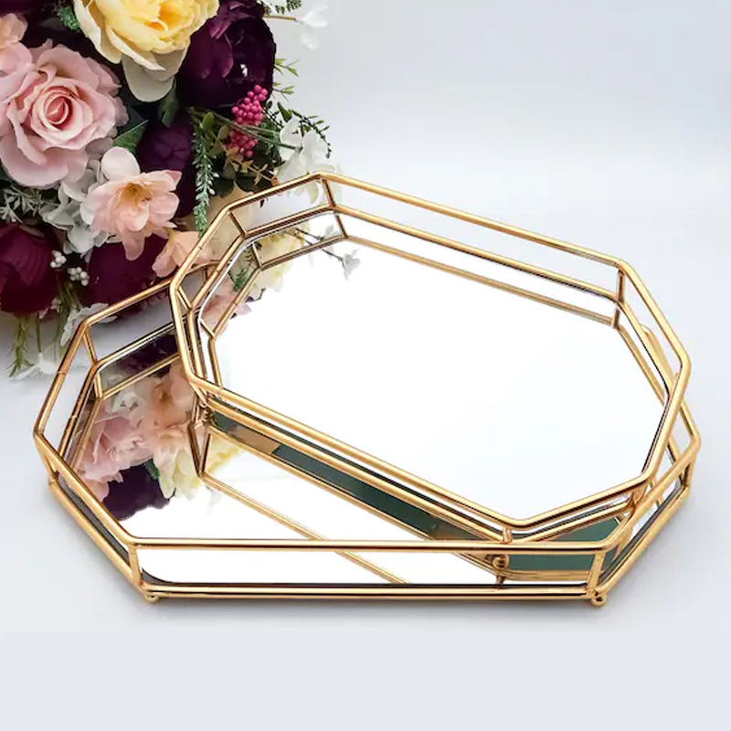 SET 2 PLATEAUX DECO METAL 39X24 CM + 36X22 CM MODELE OR
