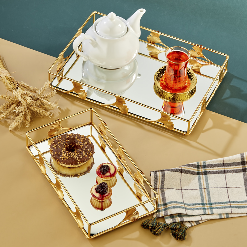 SET 2 PLATEAUX DECO METAL 38X26X5 CM / 30X19X5 CM MODELE OR