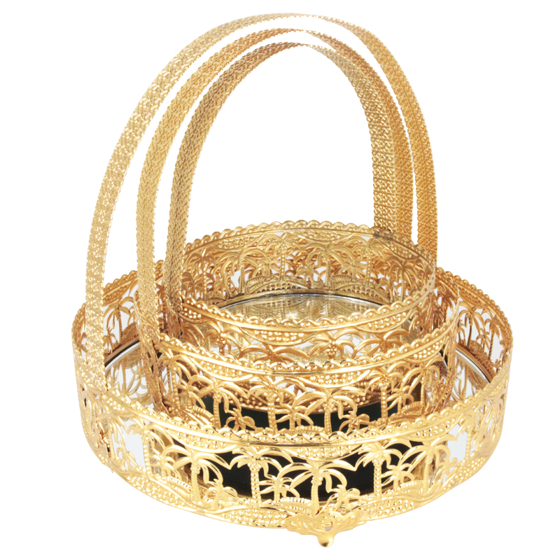 SET COMPLET 3 PANIER DECO METAL 15/20/25 CM MODELE OR DESIGN PALMIER