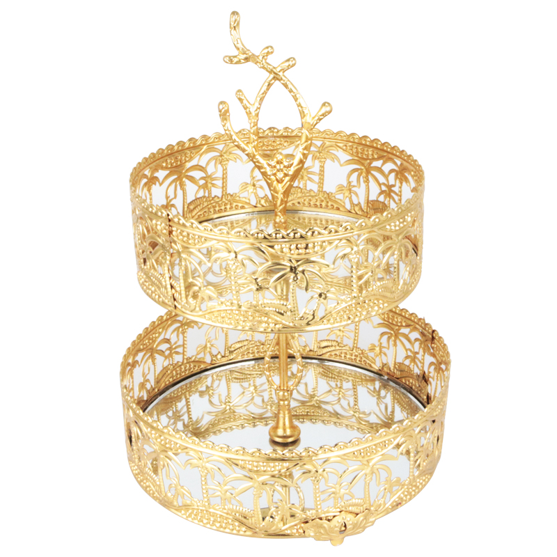 PLATEAU DECO PRESENTATION METAL ROND MODELE OR 19X15X28 CM