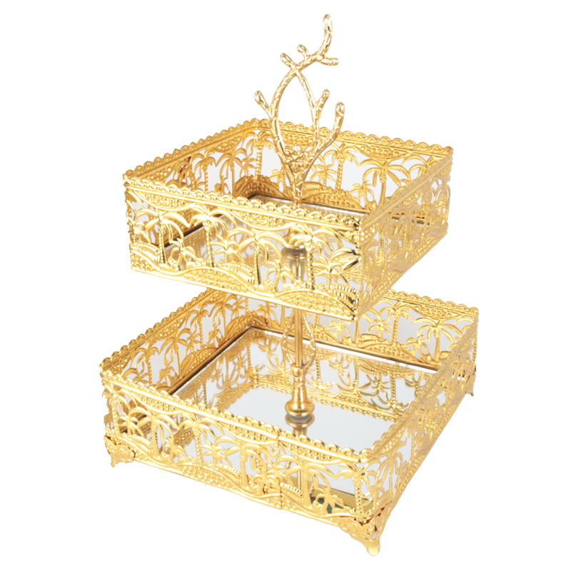 PLATEAU DECO PRESENTATION METAL CARRE MODELE OR 15X15 / 20X20 / X 28 CM