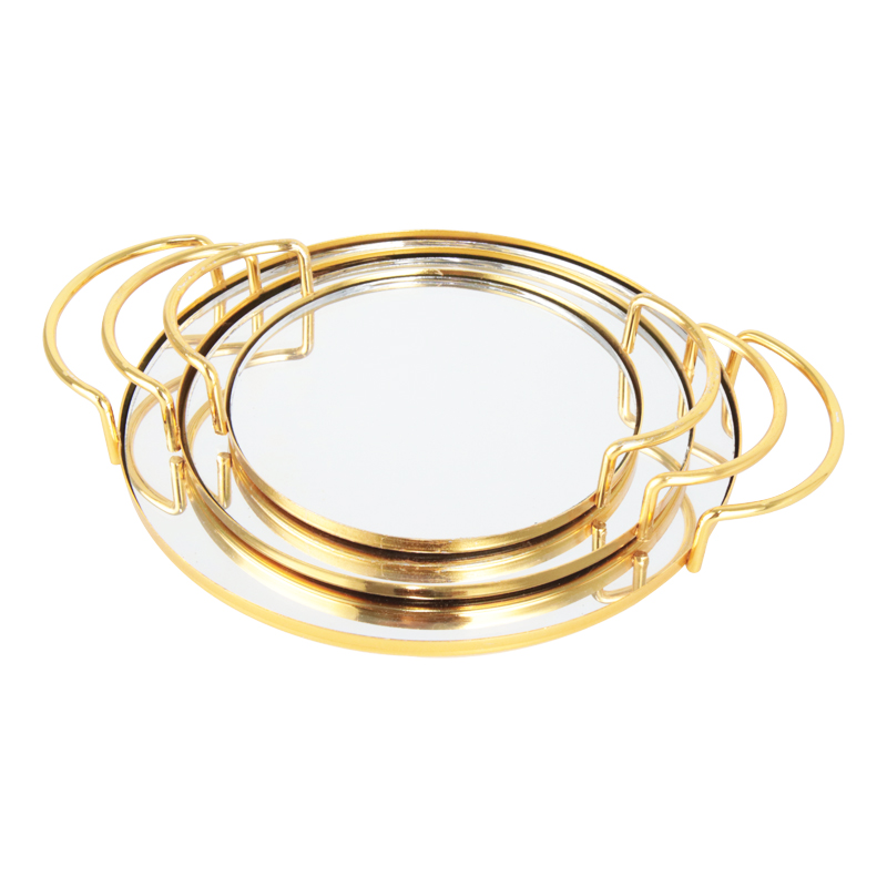 SET 3 PLATEAUX DECO METAL MODELE OR 12 / 15 / 18 CM 