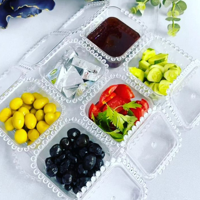 SET PETIT DEJEUNER TRANSPARENT CRYSTAL 6 COMPARTIMENTS 33X21X6 CM 