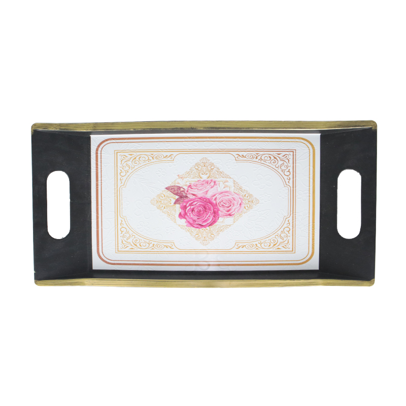 PLATEAU DECO PLASTIQUE 37X17 CM MIX NOIR / BLANC
