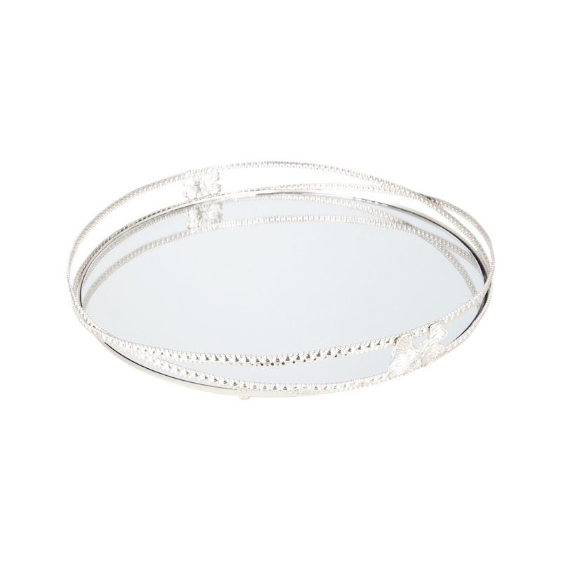 PLATEAU DECO METAL ROND 30 CM NOUVEAU DESIGN MODELE ARGENT