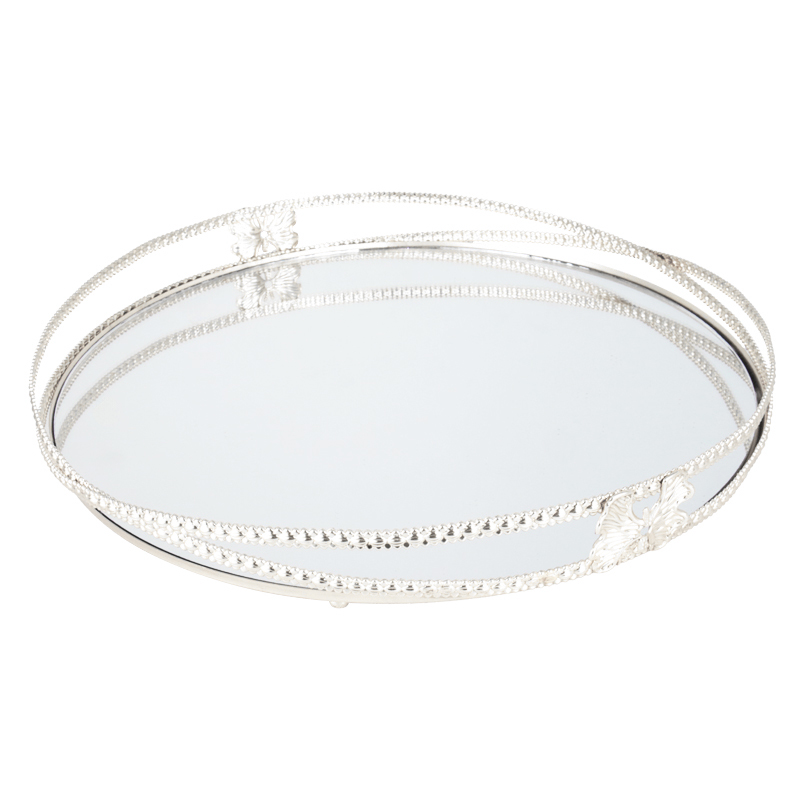 PLATEAU DECO METAL ROND 35 CM NOUVEAU DESIGN MODELE ARGENT