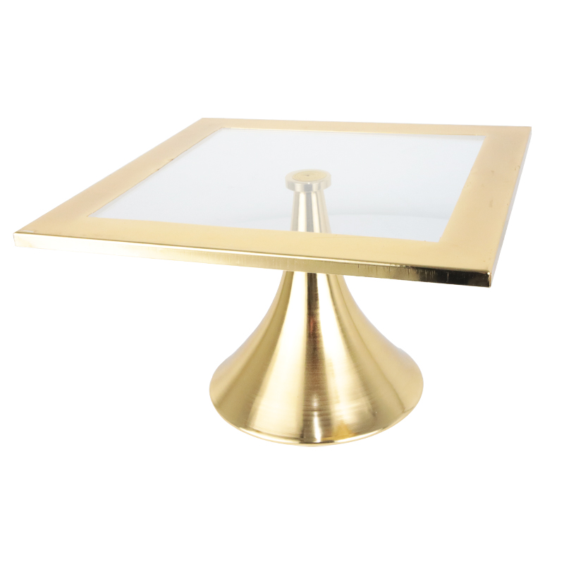PLATEAU DE PRESENTATION DECO METAL AVEC VERRE 25X25X14 CM MODELE OR