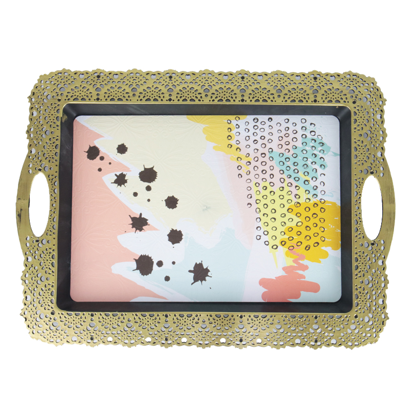 PLATEAU DECO PLASTIQUE 45X32 CM MIX NOIR / BLANC