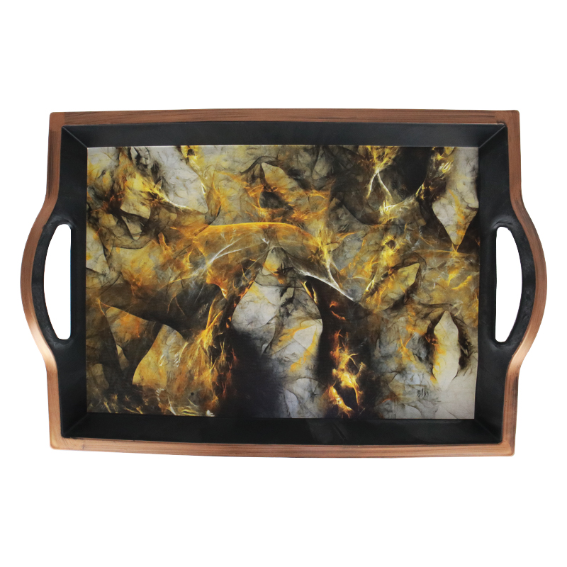 PLATEAU DECO PLASTIQUE 43X30 CM COULEUR NOIR ET BORDURE OR