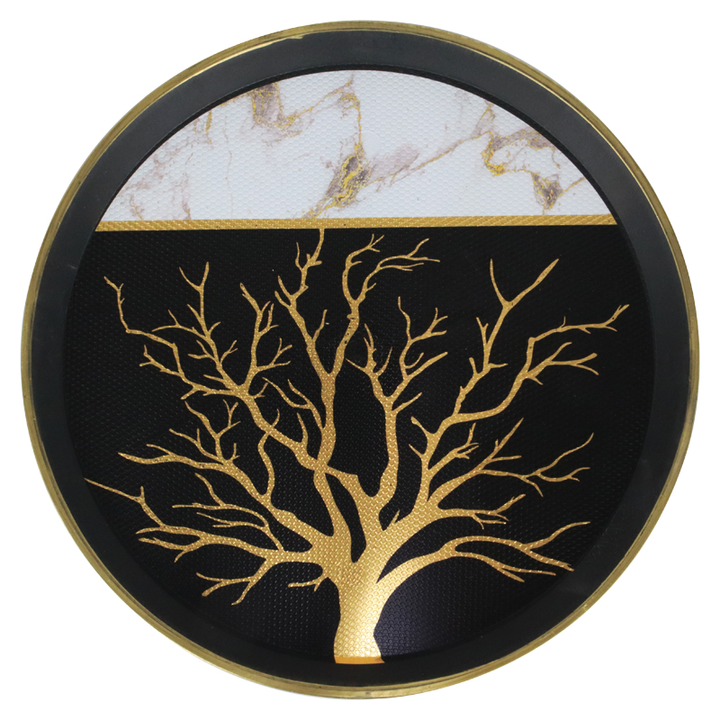 PLATEAU DECO PLASTIQUE ROND 36 CM COULEUR MIX BLANC/NOIR