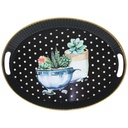 PLATEAU DECO PLASTIQUE OVAL 42X30 CM COULEUR NOIR ET BORDURES OR