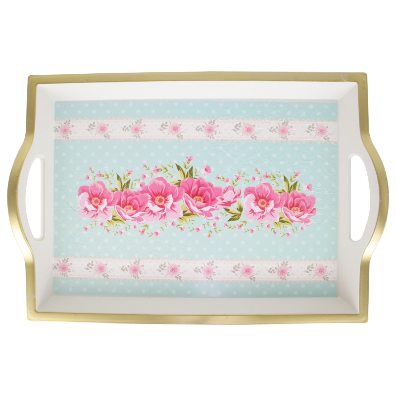 PLATEAU DECO PLASTIQUE 43X30 CM COULEUR BLANC ET BORDURES OR