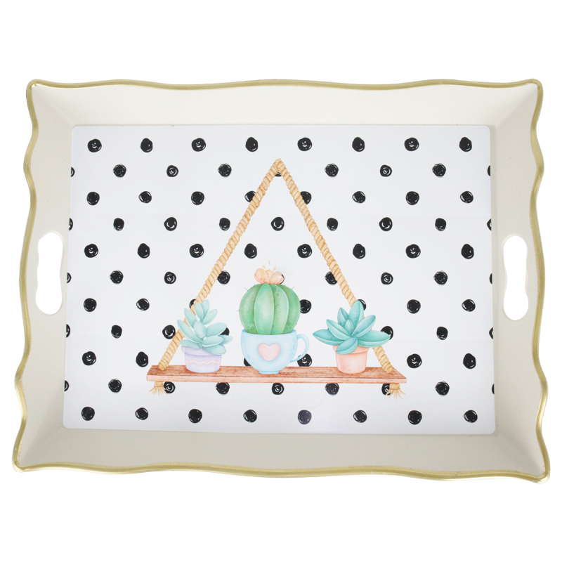PLATEAU DECO PLASTIQUE 40X30 CM COULEUR BLANC ET BORDURES OR