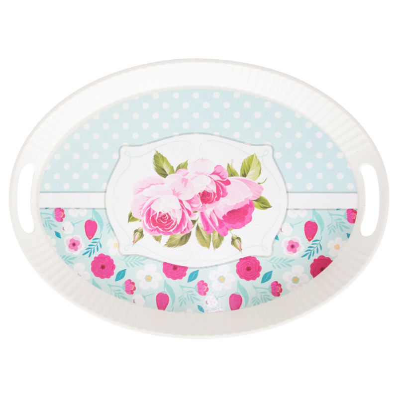 PLATEAU DECO PLASTIQUE OVAL 42X31 CM COULEUR MIX BLANC ET NOIR