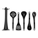 SET 6 PIECES (5 ACCESSOIRES CUISINE ET SUPPORT) PLASTIQUE COULEUR NOIR 39X12 CM 