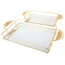 SET 2 PLATEAU DECO METAL AVEC MODELE FEUILLE 24X37 ET 30X17 CM MODELE OR 