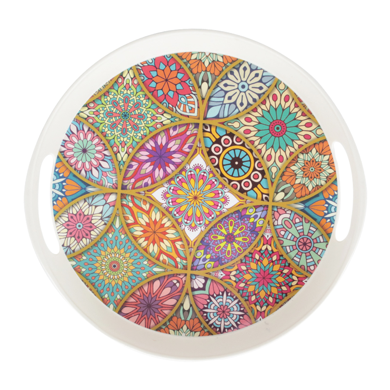 PLATEAU DECO PLASTIQUE AVEC POIGNEE 28 CM DESIGN MIX