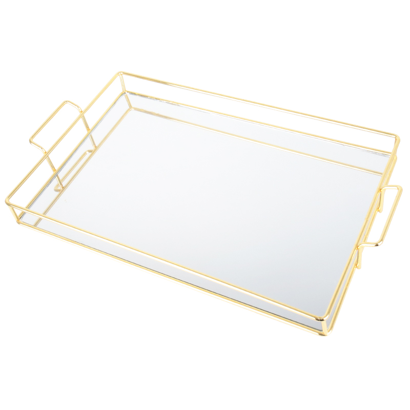 PLATEAU DECO METAL AVEC POIGNEE 42X27X4 CM MODELE OR 