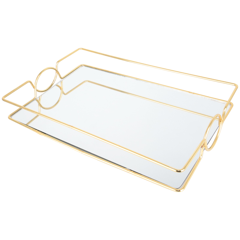 PLATEAU DECO METAL AVEC POIGNEE 42X27X5 CM MODELE OR 