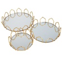 SET 3 PLATEAUX DECO METAL ROND 20 CM / 25 CM / 30 CM MODELE OR 