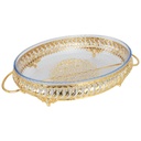 PLATEAU DECO METAL AVEC PLAT A FOUR EN VERRE 42X24X8 CM 
