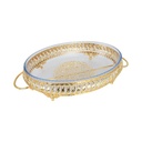 PLATEAU DECO METAL AVEC PLAT A FOUR EN VERRE 33X18X8 CM 