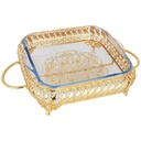 PLATEAU DECO METAL AVEC PLAT A FOUR EN VERRE 36X28X8 CM 