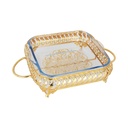 PLATEAU DECO METAL AVEC PLAT A FOUR EN VERRE 31X23X8 CM 
