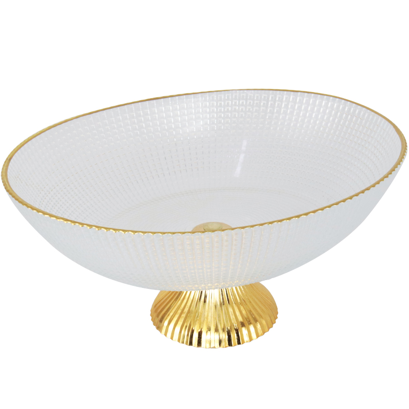 BOL DECO EN VERRE AVEC PIED 22X19X10 CM TRANSPARENT AVEC BORDS DORES