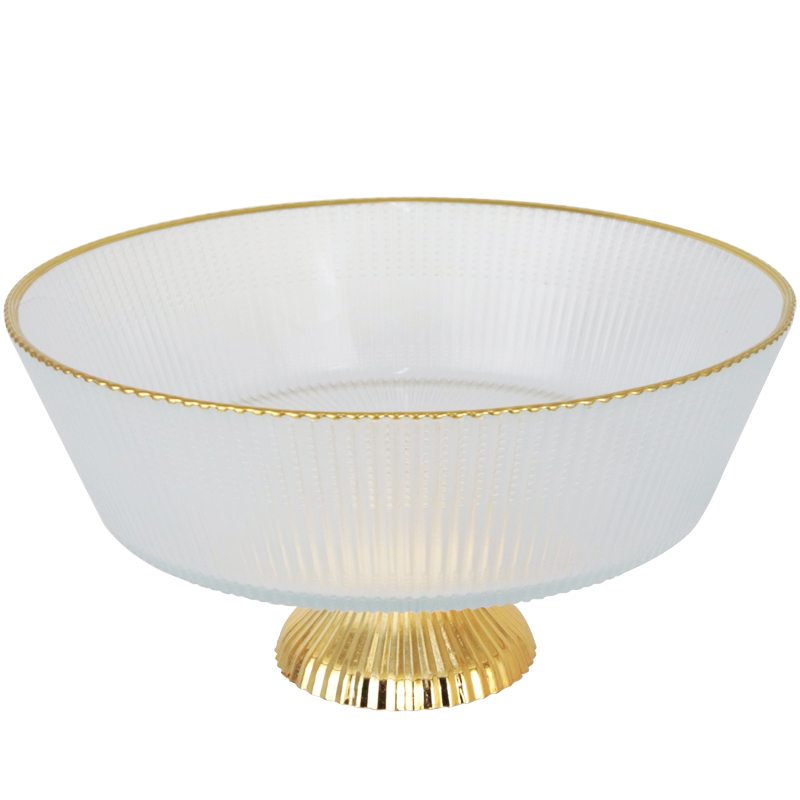 BOL DECO EN VERRE AVEC PIED 22X11 CM TRANSPARENT AVEC BORDS DORES
