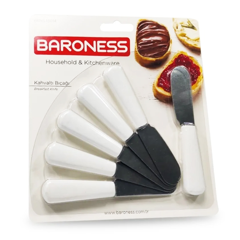 SET 6 COUTEAUX A BEURRE PETIT DEJEUNER LAME INOX 12CM MIX BLANC/NOIR/BEIGE