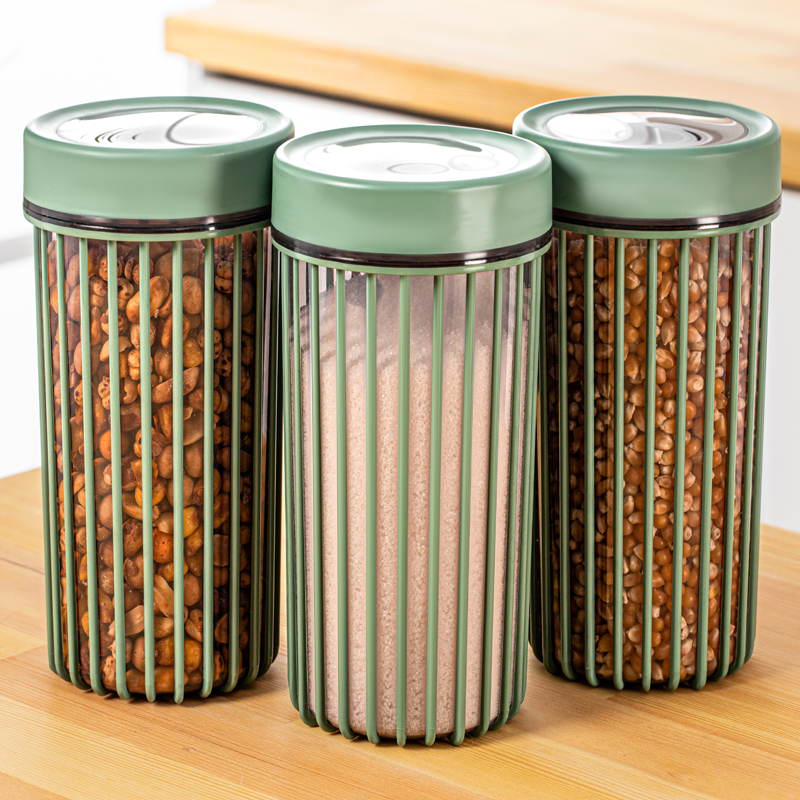 SET 3 BOITES CONSERVATION ALIMENT SEC DECO 1700 ML MIX BEIGE/VERT/GRIS