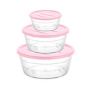 SET 3 BOITES CONSERVATION ALIMENTAIRE 300ML/700ML/1100 ML MIX ROSE/BLANC/BLEU