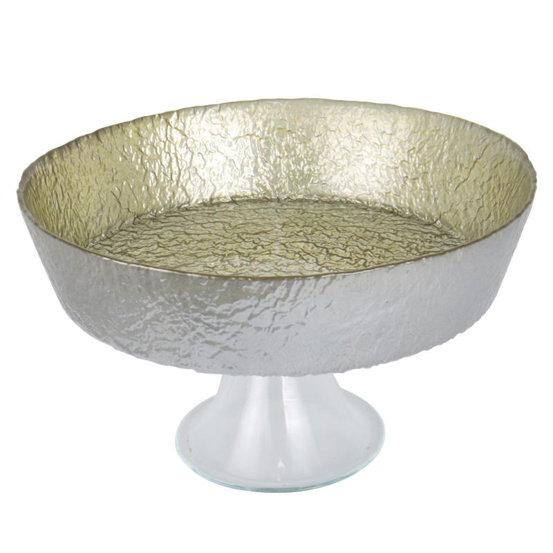 BOL DECO EN VERRE AVEC PIED EN VERRE 23X12 CM MODELE OR 