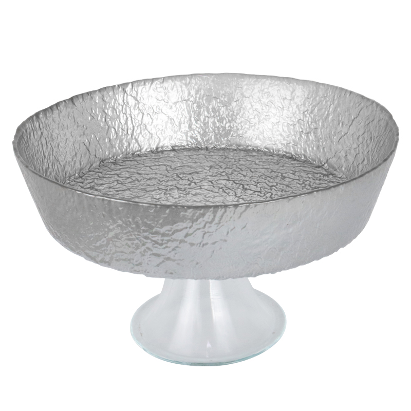 BOL DECO EN VERRE AVEC PIED EN VERRE 23X12 CM MODELE ARGENT