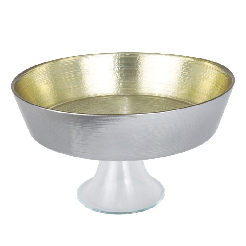 BOL DECO EN VERRE AVEC PIED EN VERRE 23X12 CM MODELE OR 