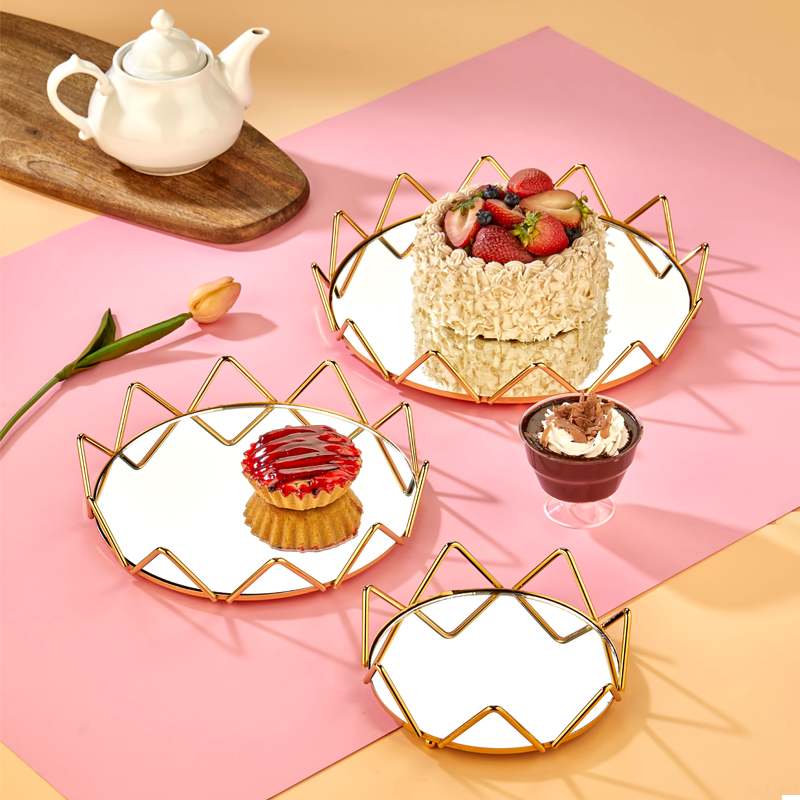 SET 3 PLATEAUX DECO METAL ROND 20 CM / 25 CM / 30 CM MODELE OR 
