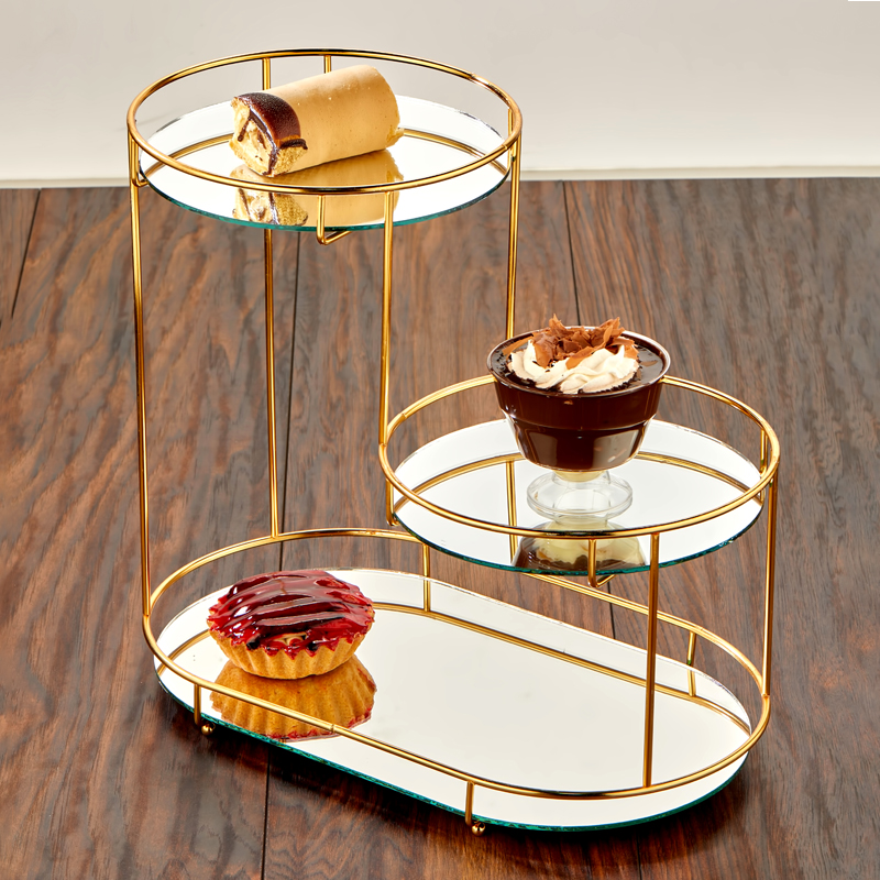 PRESENTOIR DECO METAL 3 NIVEAUX 38X21X34 CM MODELE OR 
