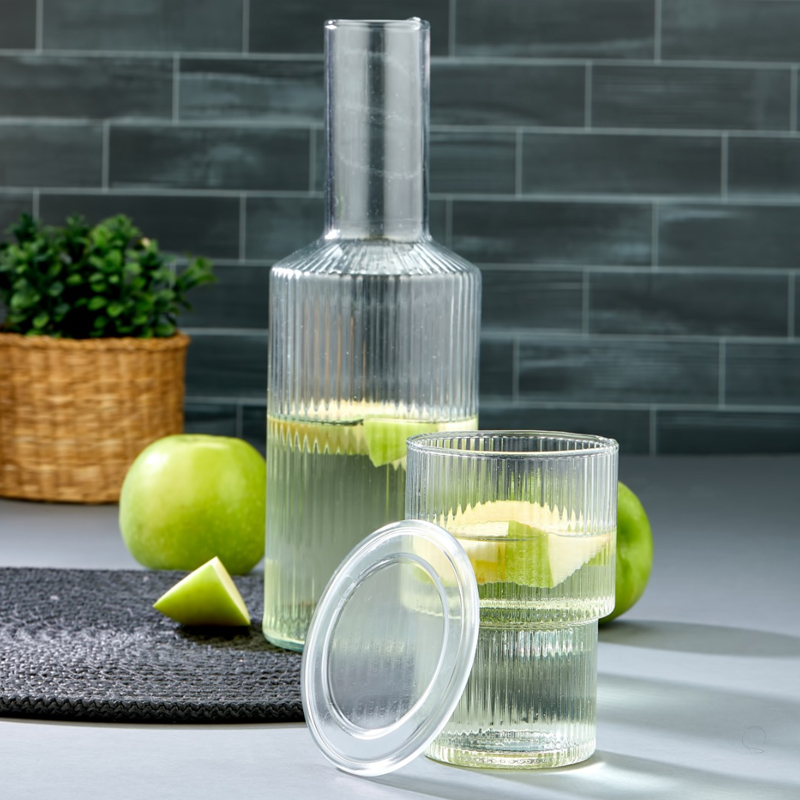 BOUTEILLE + VERRE DE NUIT 1200 CC + 325 CC EN PLASTIQUE CRYSTAL