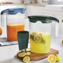 SET CARAFE 750 ML + 4 GOBELETS 450 ML EN PLASTIQUE MIX BLEU-VERT