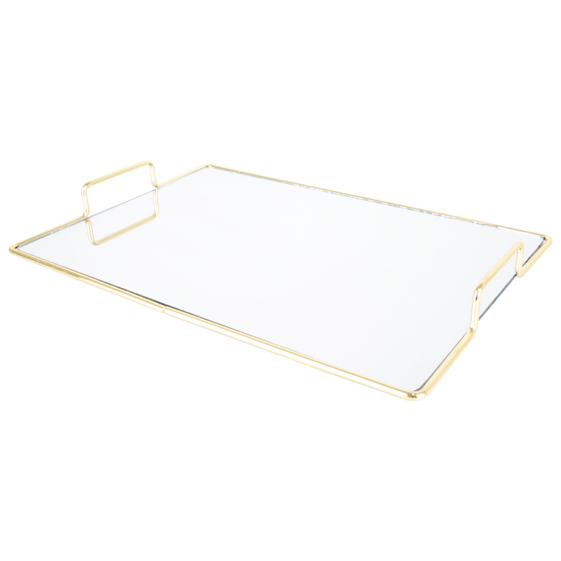 PLATEAU DECO METAL AVEC POIGNEE 37X25 CM MODELE OR 