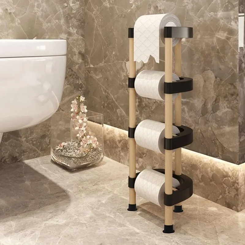 PORTE PAPIER TOILETTE 4 NIVEAUX EN BOIS 17X15X57 CM 