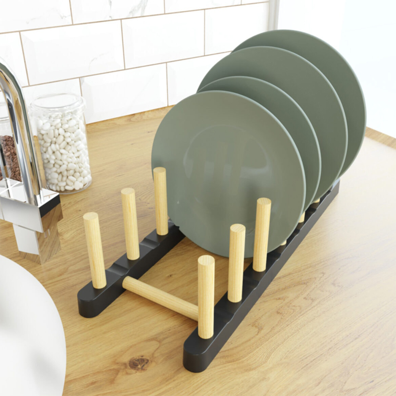 RANGE ASSIETTE EN BOIS 28X11X9 CM COULEUR NOIR